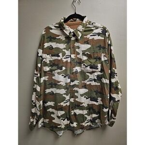 Haband Shirt Mens Large Green Camo Button Up Long Sleeve Casual‎ Outdoor Pockets